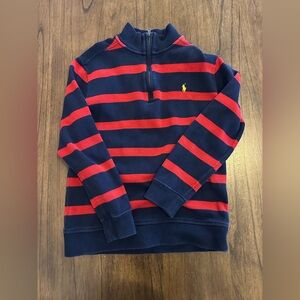 Polo Ralph Lauren Youth Quarter Zip Pullover Navy Red Stripe Size L 14-16